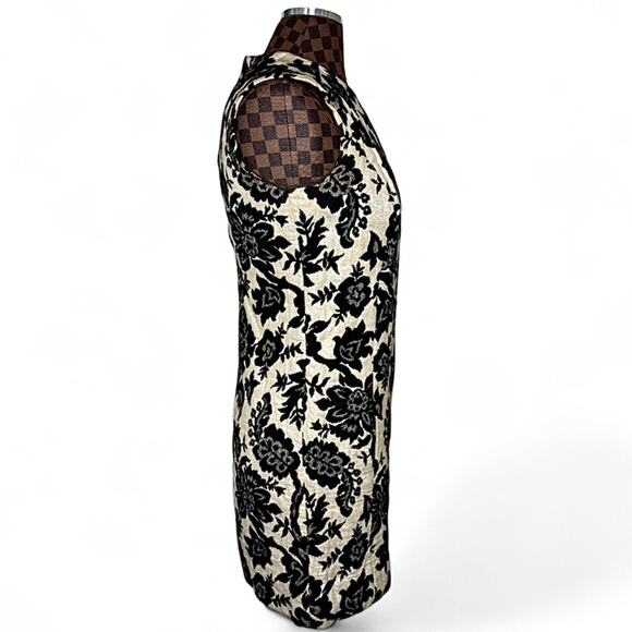 Vtg Joseph Magnin Tapestry Sleeveless Sheath Dress Medium White Black Floral 60s - Picture 5 of 14